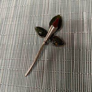 1970s handmade Mexican Natural brooch, rose bud stem with leaves